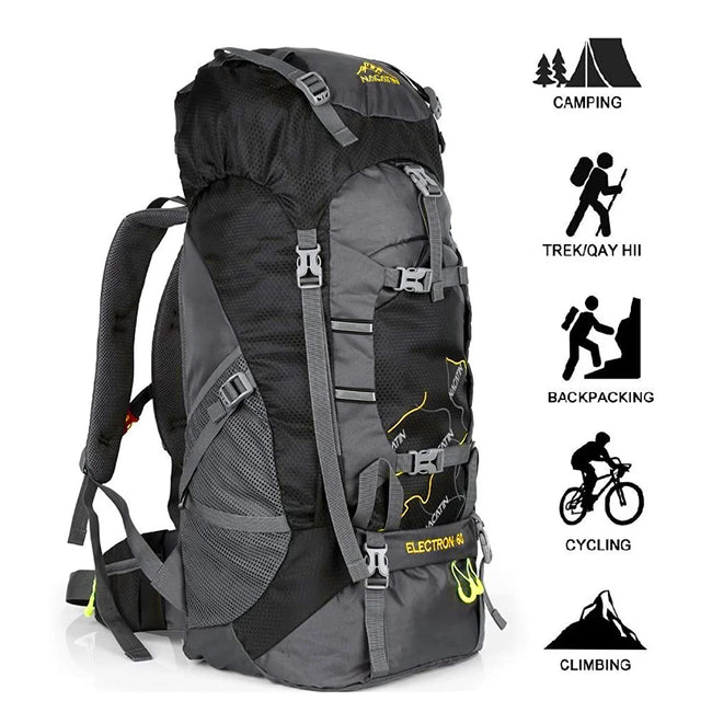 NACATIN Hiking Backpack with Bag Cover 60L Foldable and Lightweight for Men Women, Water-Resistant, Black