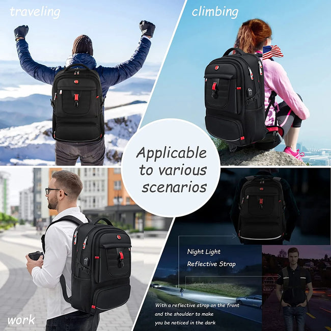 17 Inch Travel Laptop Backpack for Men Women, Aokur Extra Larger 50L Business Backpack with USB Charging Port, Carry on College School Anti Theft Computer Schoolbag Waterproof, Black