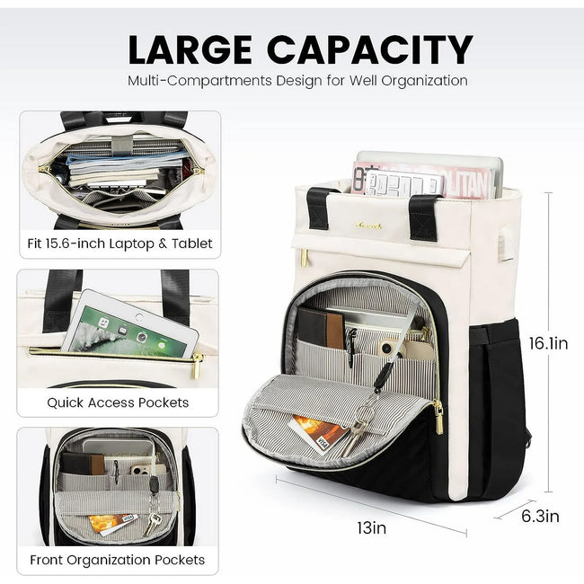 Lovevook Laptop Backpack 15.6",3 in 1 Design Wide Top Open Women Backpack Purses,Women Teacher Nurse Work Business Tote Bag,College Travel Computer Bag with USB Port