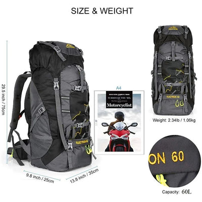 NACATIN Hiking Backpack with Bag Cover 60L Foldable and Lightweight for Men Women, Water-Resistant, Black