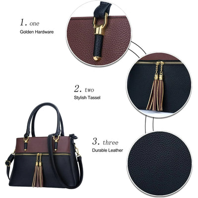 Women Satchel Bags with Handle Shoulder Handbags and Purses Featuring Pockets Zipper Leather Crossbody Bags