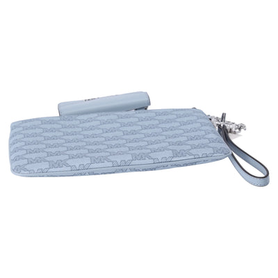 Michael Kors Jet Set Travel Large 2 In 1 Card Case and Wristlet Clutch MK Signature (Pale Blue)