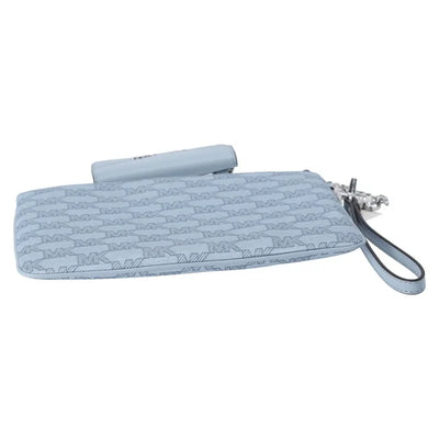 Michael Kors Jet Set Travel Large 2 In 1 Card Case and Wristlet Clutch MK Signature (Pale Blue)
