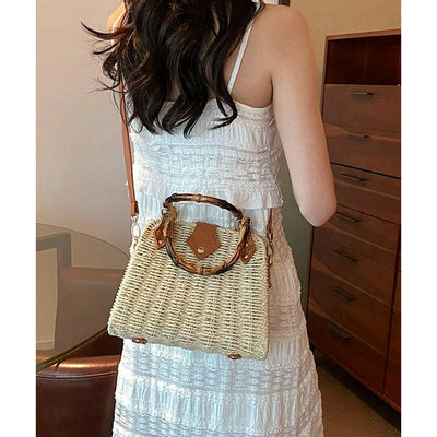 Summer Straw Bag for Women Beach Rattan Top-Handle Purse Straw Crossbody Clutch Bags Handwoven Tote Handbag 2024