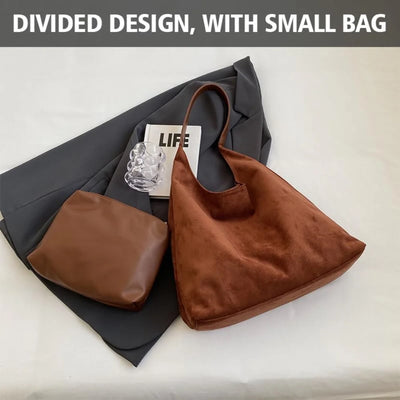 Gocvo Retro Faux Suede Bags for Women Suede Tote Bag with Purse Slouchy Bag Hobo Handbag Crescent Satchels Shoulder Bag|Coffee