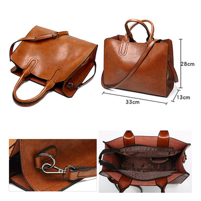 Handbag for Women, GMYLE Crazy Horse Pattern PU Leather Shoulder Crossbody Tote Bucket Bag Fashion Large Capacity, Gift for Mother Wife Girlfriend (Light Brown)