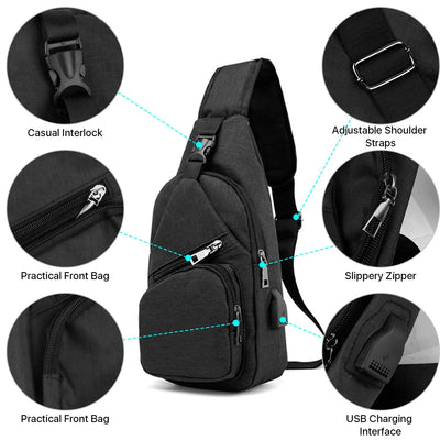 Suptree Shoulder Crossbody Sling Bag for Women Men - Sling Backpack Purse With Usb Charging Port for Adults