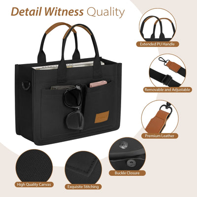 Canvas Tote Bag with Multi-Pocket for Women, Large Crossbody Shoulder Handbag Everything Tote Bag with Compartments, Laptop Work Bags Shoulder Travel Messenger Gym Totes, Black
