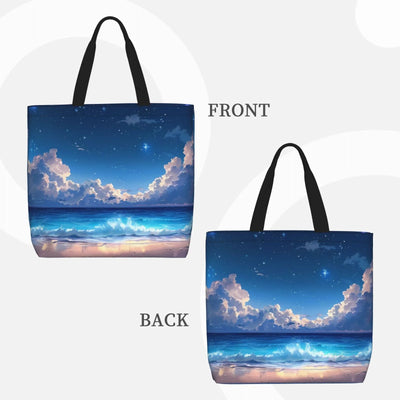 Lukts Starry Night Ocean View Print Tote Bags for Women, Large Capacity Bag Reusable Grocery Shoulder Bag with Inner Pockets