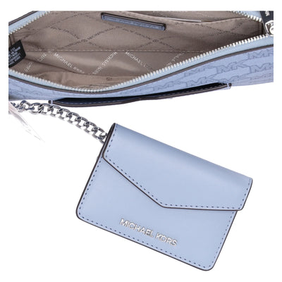 Michael Kors Jet Set Travel Large 2 In 1 Card Case and Wristlet Clutch MK Signature (Pale Blue)