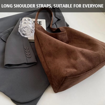 Gocvo Retro Faux Suede Bags for Women Suede Tote Bag with Purse Slouchy Bag Hobo Handbag Crescent Satchels Shoulder Bag|Coffee