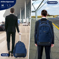 Lychee 18in Rolling Backpack, Lightweight Unisex Business College Backpacks with Wheels, Waterproof Luggage Trolley Laptop Backpacks with Shoulder Straps, Blue