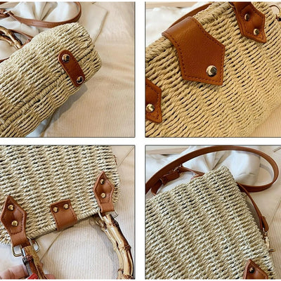 Summer Straw Bag for Women Beach Rattan Top-Handle Purse Straw Crossbody Clutch Bags Handwoven Tote Handbag 2024