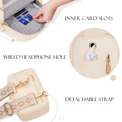 MoKo Leather Crossbody Sling Bag for Women Men, Small Trendy Crossbody Handbags Shoulder Bag for Travel Walking, Festivals Gifts, Beige