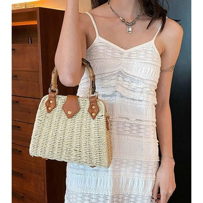 Summer Straw Bag for Women Beach Rattan Top-Handle Purse Straw Crossbody Clutch Bags Handwoven Tote Handbag 2024
