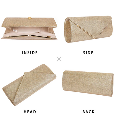 Evening Clutch Purses, Sparkling Envelope Evening Bag with Detachable Chain, Clutch Purses For for Prom Party Wedding Engagement, Gold