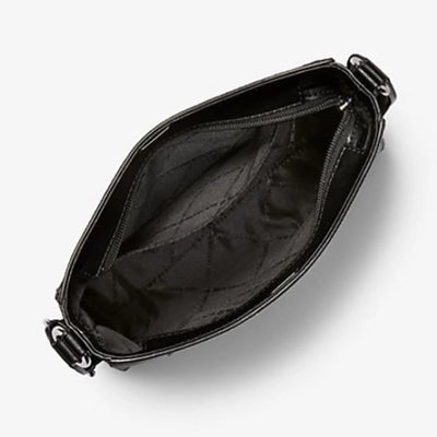 Michael Kors Jet Set Travel Small Shoulder Messenger Crossbody Bag (Black Signature/Silver Tone)