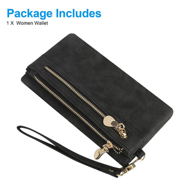 EEEkit Women's PU Leather Long Wallet, Large Capacity Clutch Purse with Wristband, Credit Card Holder, Ladies Handbag