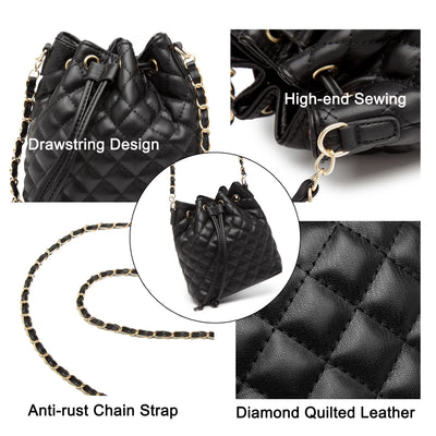Tepilte Crossbody Drawstring Bucket Bags and Purses for Women Faux Leather Hobo Shoulder Handbags Quilted Purse