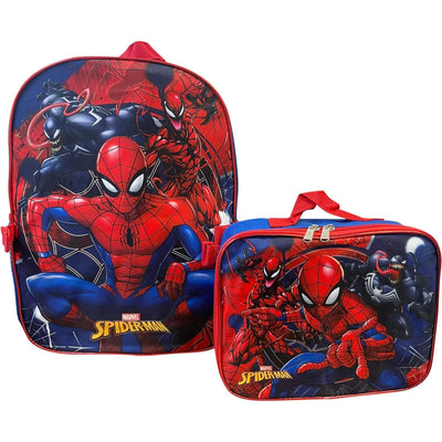 Ruz Age 4+ Boy's 16" Spiderman School Backpack with Removable Matching Lunch Box Set, Blue and Red