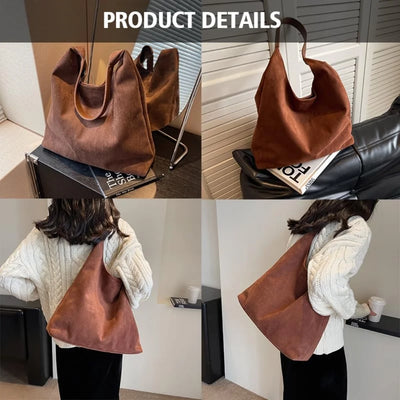 Gocvo Retro Faux Suede Bags for Women Suede Tote Bag with Purse Slouchy Bag Hobo Handbag Crescent Satchels Shoulder Bag|Coffee