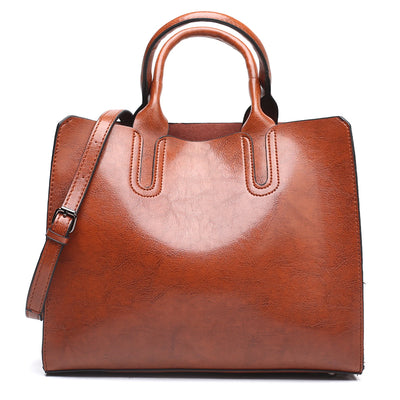 Handbag for Women, GMYLE Crazy Horse Pattern PU Leather Shoulder Crossbody Tote Bucket Bag Fashion Large Capacity, Gift for Mother Wife Girlfriend (Light Brown)
