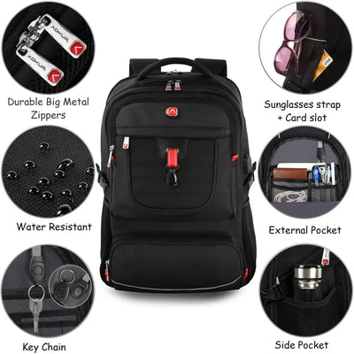 17 Inch Travel Laptop Backpack for Men Women, Aokur Extra Larger 50L Business Backpack with USB Charging Port, Carry on College School Anti Theft Computer Schoolbag Waterproof, Black