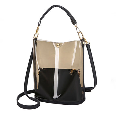 HESITONE Elegant 2 in 1 Bag Clear Bucket Bag Jelly Bag Semi-clear PVC Shoulder Bag Messenger Bag Gift for Holidays Beach Timing