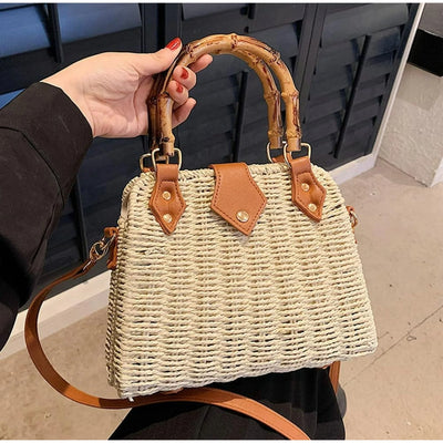 Summer Straw Bag for Women Beach Rattan Top-Handle Purse Straw Crossbody Clutch Bags Handwoven Tote Handbag 2024