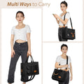 Canvas Tote Bag with Multi-Pocket for Women, Large Crossbody Shoulder Handbag Everything Tote Bag with Compartments, Laptop Work Bags Shoulder Travel Messenger Gym Totes, Black