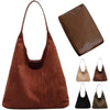 Gocvo Retro Faux Suede Bags for Women Suede Tote Bag with Purse Slouchy Bag Hobo Handbag Crescent Satchels Shoulder Bag|Coffee