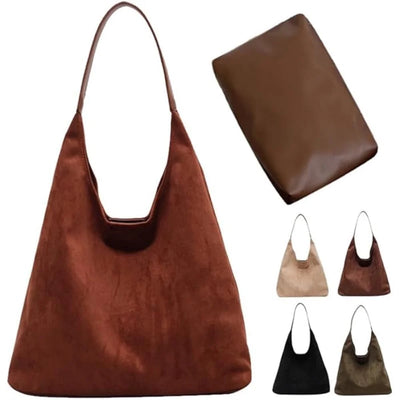 Gocvo Retro Faux Suede Bags for Women Suede Tote Bag with Purse Slouchy Bag Hobo Handbag Crescent Satchels Shoulder Bag|Coffee