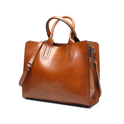 Handbag for Women, GMYLE Crazy Horse Pattern PU Leather Shoulder Crossbody Tote Bucket Bag Fashion Large Capacity, Gift for Mother Wife Girlfriend (Light Brown)