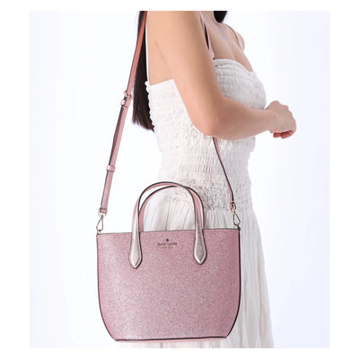 Kate Spade Glitter Glimmer Small Zip Satchel Crossbody Bag Mitten Pink Holiday