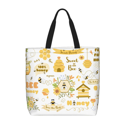 Lukts Farm Bee Cute Honey Print Tote Bags for Women, Large Capacity Bag Reusable Grocery Shoulder Bag with Inner Pockets