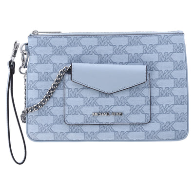 Michael Kors Jet Set Travel Large 2 In 1 Card Case and Wristlet Clutch MK Signature (Pale Blue)