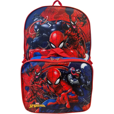 Ruz Age 4+ Boy's 16" Spiderman School Backpack with Removable Matching Lunch Box Set, Blue and Red