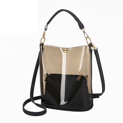 HESITONE Elegant 2 in 1 Bag Clear Bucket Bag Jelly Bag Semi-clear PVC Shoulder Bag Messenger Bag Gift for Holidays Beach Timing
