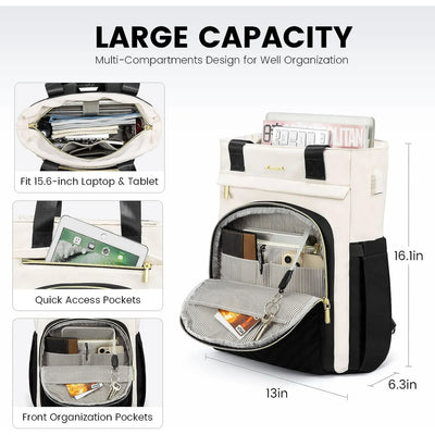 Lovevook Laptop Backpack 15.6",3 in 1 Design Wide Top Open Women Backpack Purses,Women Teacher Nurse Work Business Tote Bag,College Travel Computer Bag with USB Port