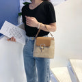 Straw Weave Women Bucket Handbags Summer Beach Shoulder Bags (Light Brown)