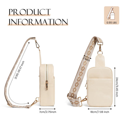 MoKo Leather Crossbody Sling Bag for Women Men, Small Trendy Crossbody Handbags Shoulder Bag for Travel Walking, Festivals Gifts, Beige