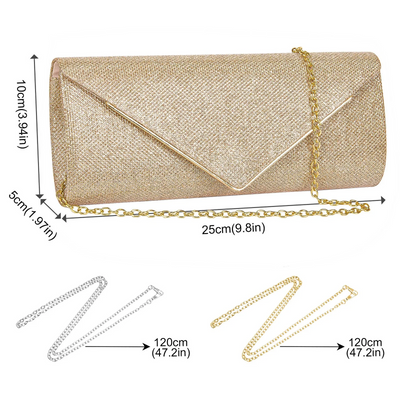 Evening Clutch Purses, Sparkling Envelope Evening Bag with Detachable Chain, Clutch Purses For for Prom Party Wedding Engagement, Gold