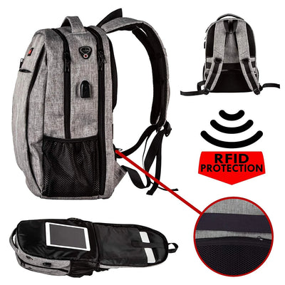 OPACK Travel Gray Backpack Anti Theft RFID Water Resistant Unisex 17" Laptop for College School Business