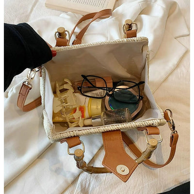 Summer Straw Bag for Women Beach Rattan Top-Handle Purse Straw Crossbody Clutch Bags Handwoven Tote Handbag 2024