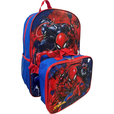Ruz Age 4+ Boy's 16" Spiderman School Backpack with Removable Matching Lunch Box Set, Blue and Red