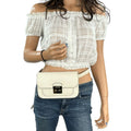 MICHAEL KORS SLOAN EDITOR SMALL FLAP BELT BAG CROSSBODY FANNY PACK CLUTCH CREAM