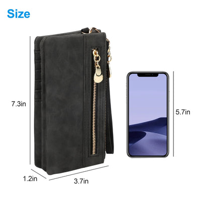 EEEkit Women's PU Leather Long Wallet, Large Capacity Clutch Purse with Wristband, Credit Card Holder, Ladies Handbag