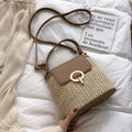 Straw Weave Women Bucket Handbags Summer Beach Shoulder Bags (Light Brown)
